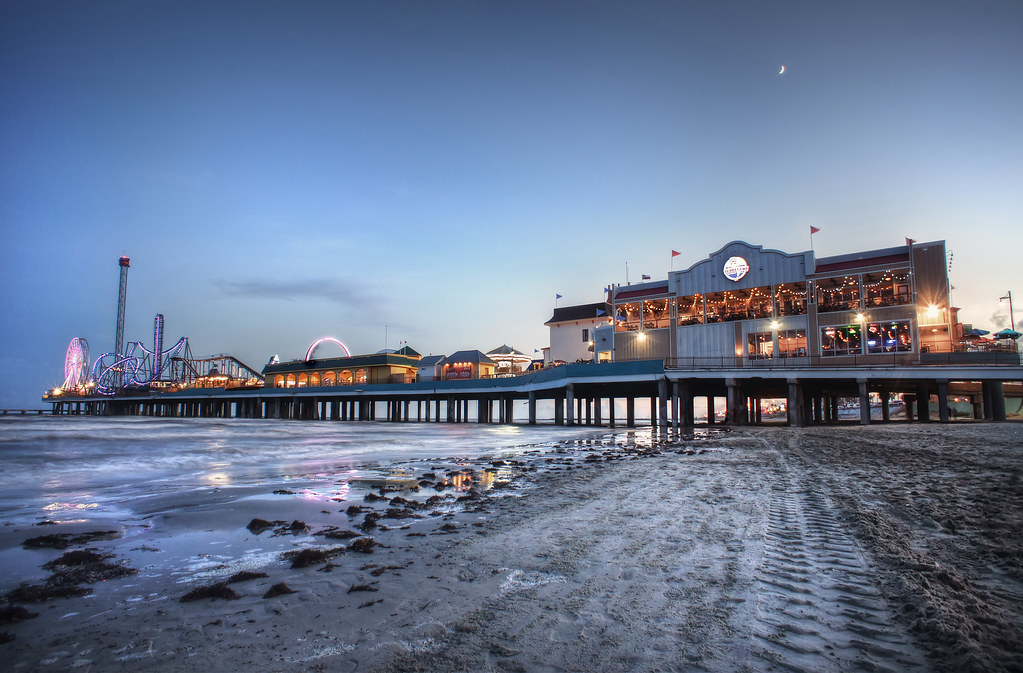 Galveston neighborhood and skyline view, Galveston, Texas